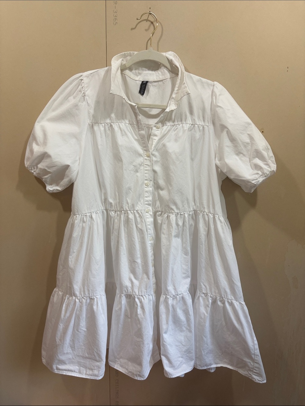 Zara White Cotton Button Down Puff Sleeve Babydoll Dress Size L